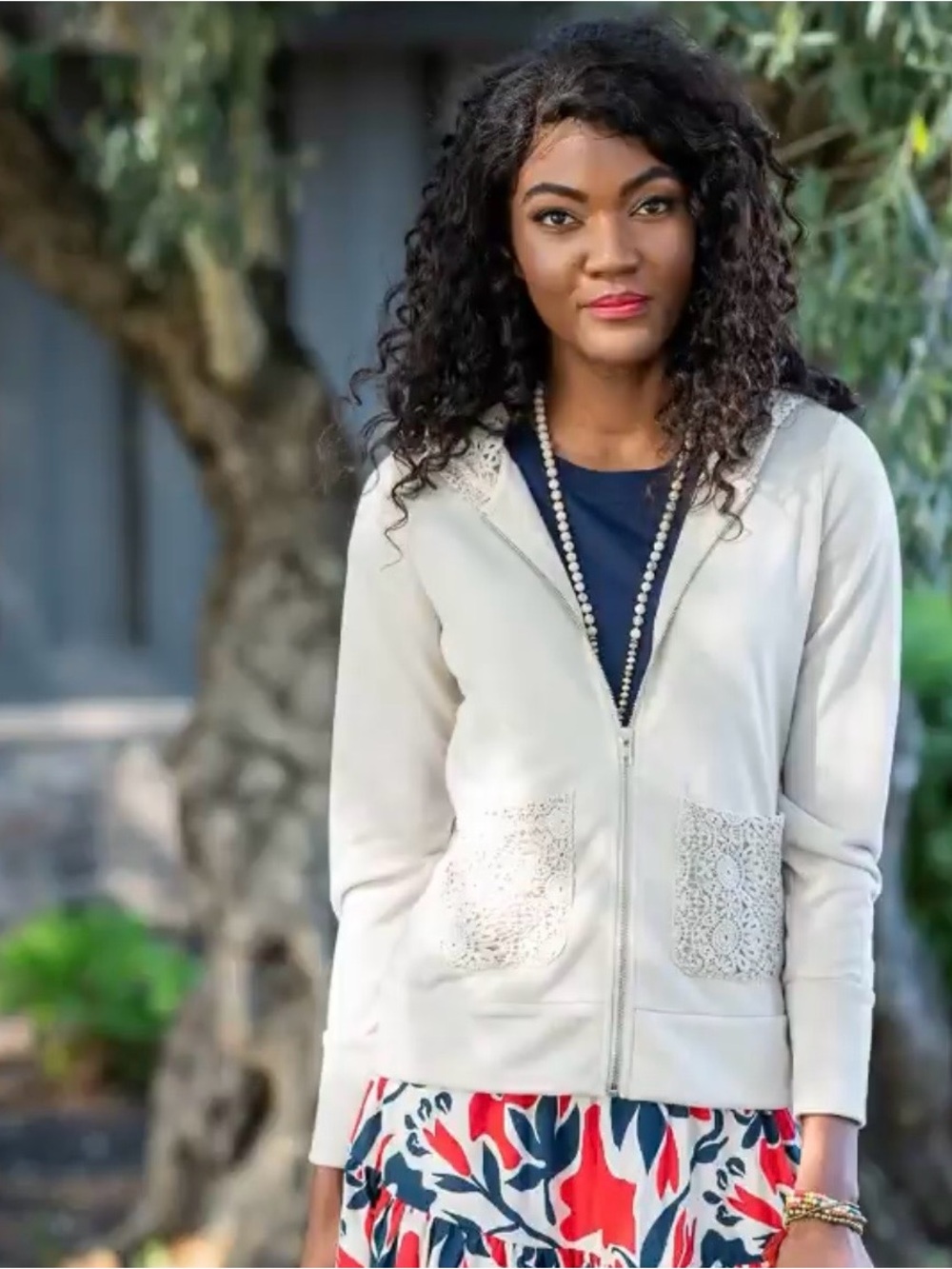 Evy’s Tree Victoria Crochet/Lace Pocket Zip-Up Hoodie Cream/Beige NWT/NEW